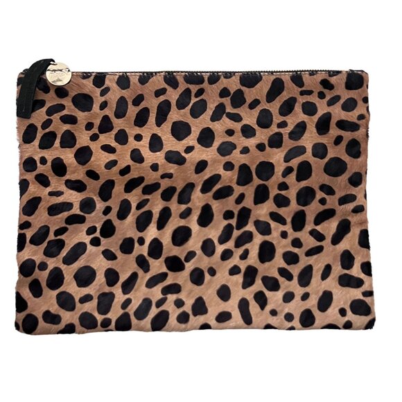 CLARE V Animal print hair calf zip pouch